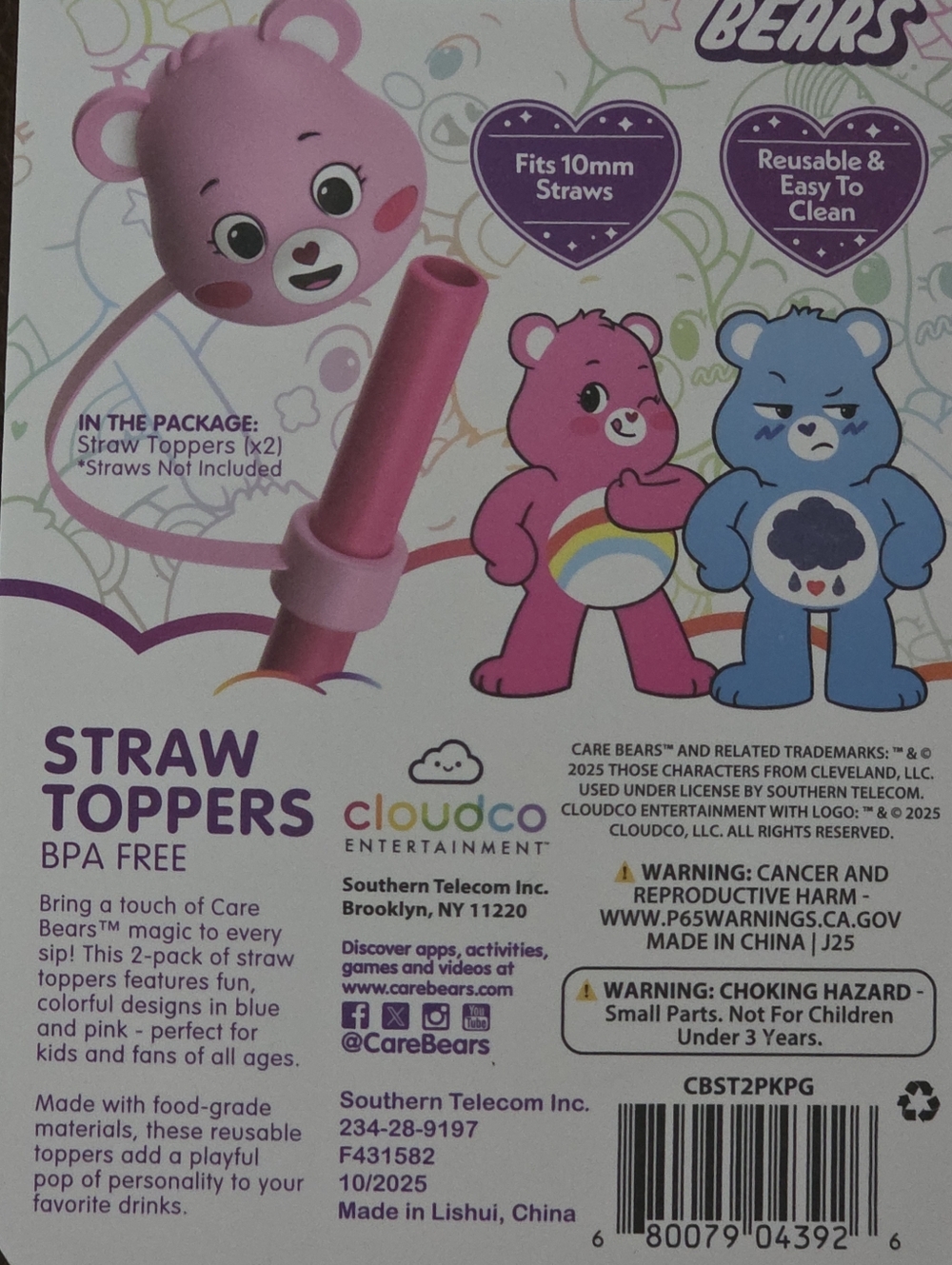 Care Bears Pink and Blue Bear Straw Toppers - Picture 2 of 4